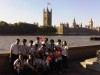 Students with Houses of Parliament and River Thames, London, Parliament and River Thames