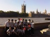 Students with Houses of Parliament and River Thames, London, Parliament and River Thames